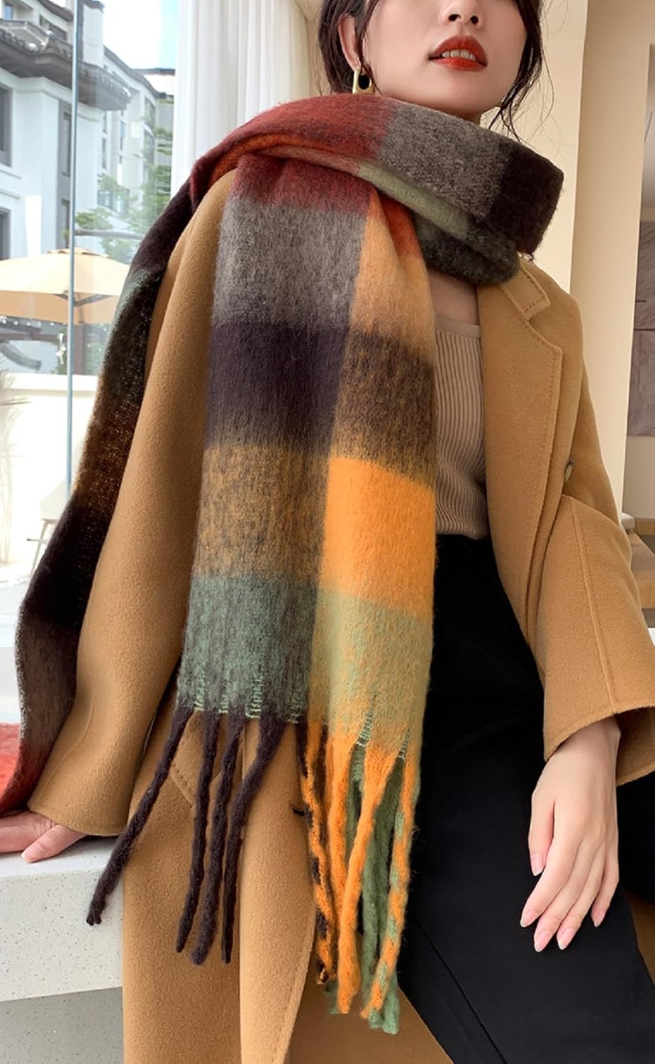 Wander Agio Winter Women Warm Scarf Long Shawl Large Scarves Cold Weather Thick Blanket Scarfs Colorful Plaid - Image 5