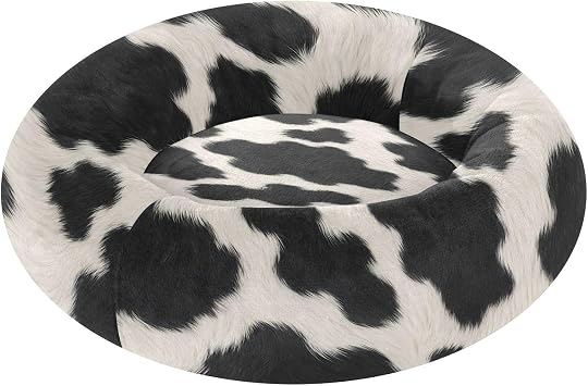 Black and White Cow Round Donut Dog and Cat Bed,15.7in Washable Anti-Slip Soft Pet Bed for Indoor Dogs and Cats Small