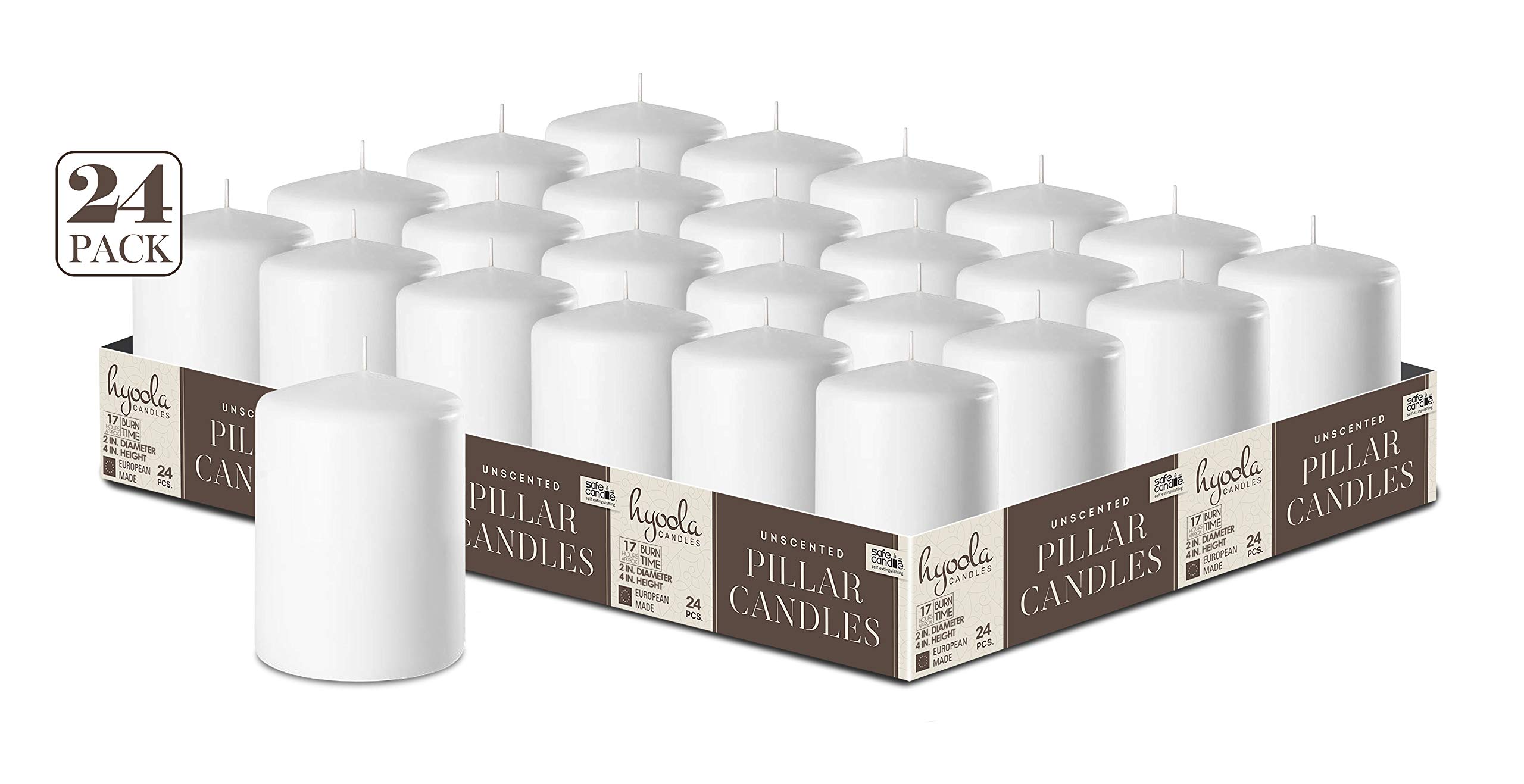 HyoolaWhite Pillar Candles 50/75 mm (2 x 3 Inch) - 24 Pack Unscented Pillar Candle Set - European Made