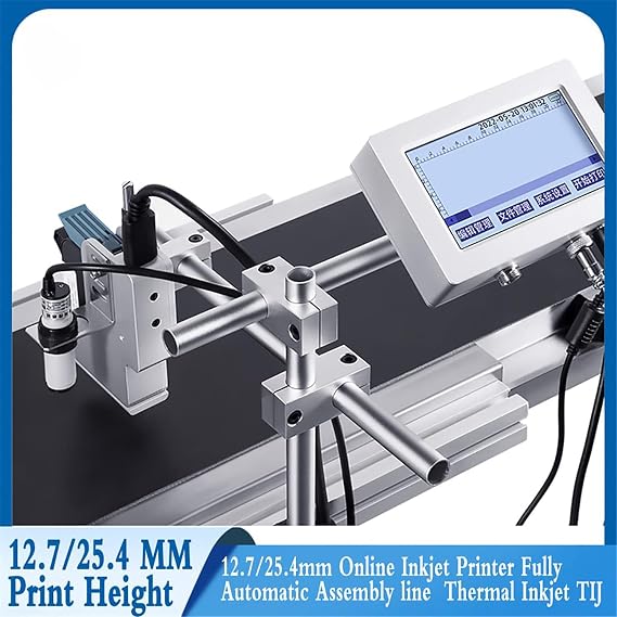 DAZULI Industrial Inkjet Printer Online Batch Coder Automaticaly Coding&Marking Equipment for Printing Text, Number, Manufacturing/Expiry Date, Time,MRP,Qr Code,Barcode,Logo,Graphics,12.7mm-110V