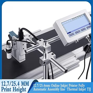 DAZULI Industrial Inkjet Printer Online Batch Coder Automaticaly Coding&Marking Equipment for Printing Text, Number, Manufacturing/Expiry Date, Time,MRP,Qr Code,Barcode,Logo,Graphics,12.7mm-110V