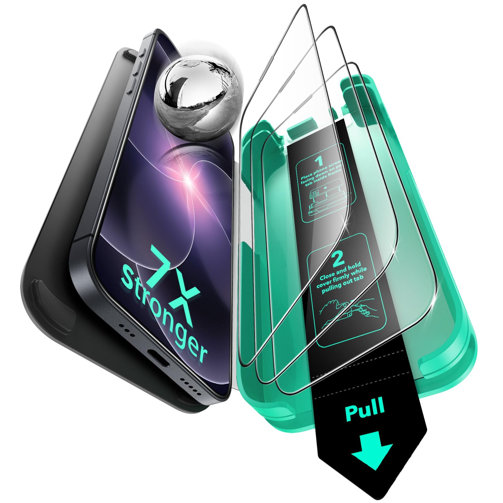 ESR 3 Pack 9H+ Glass for iPhone 17e/iPhone 16e/iPhone 14/iPhone 13/13 Pro Screen Protector, [Military Grade Shatterproof, Armorite Ultra-tough Full Coverage Tempered Glass with UltraFit Tray