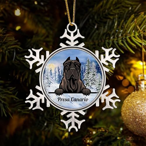 Presa Canario Ornaments for Christmas Tree - Christmas Snowflake Ornament - Peeking Dog Pet Lover Dog Mom Christmas Stocking Filling Metal Ornament