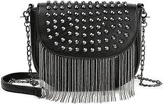 Hoce Leather Rivet Crossbody Purse Small Studded Chain Bag for Women Girls Black A