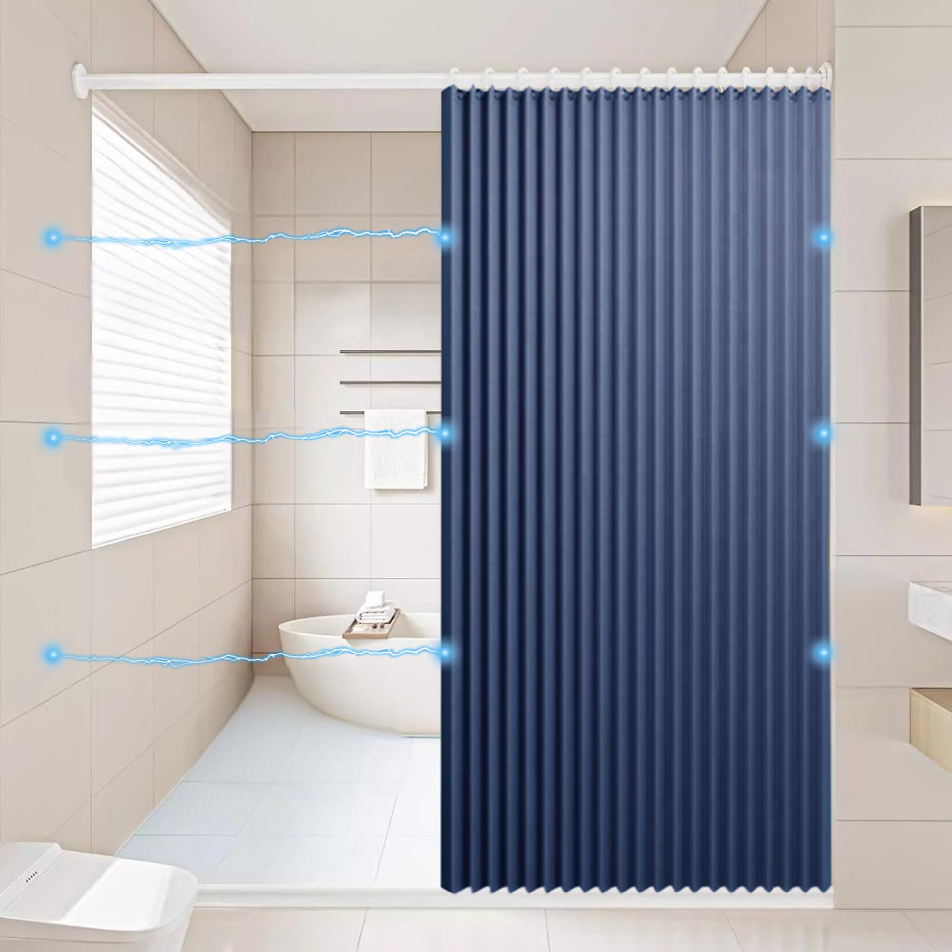 Rideau de douche rideau de salle de bain bleu pour intimité familiale