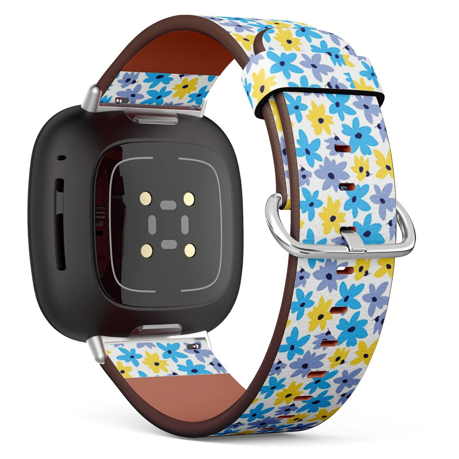CJBROES Replacement Leather Watch Band, Compatible with Fitbit Versa 3 and Fitbit Sense of Wristband Bracelet Accessory - Geometric Floral Textiles