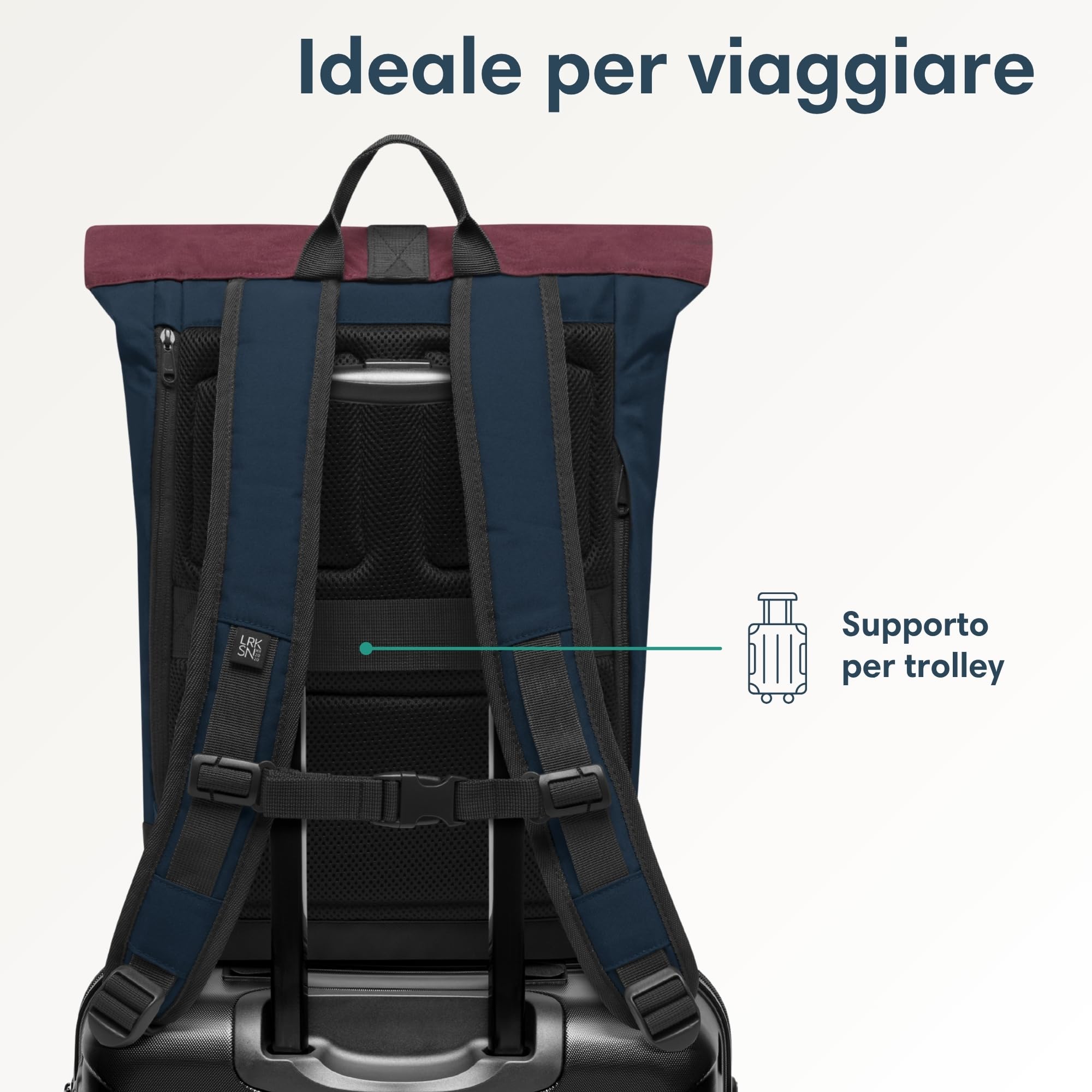 LARKSON Zaino Donna & Uomo Blu Rosso - Janne Small - Zaino roll-top con Scomparto per Laptop per Università, Lavoro, Viaggi e Bicicletta - Zainetto Piccolo - Idrorepellente