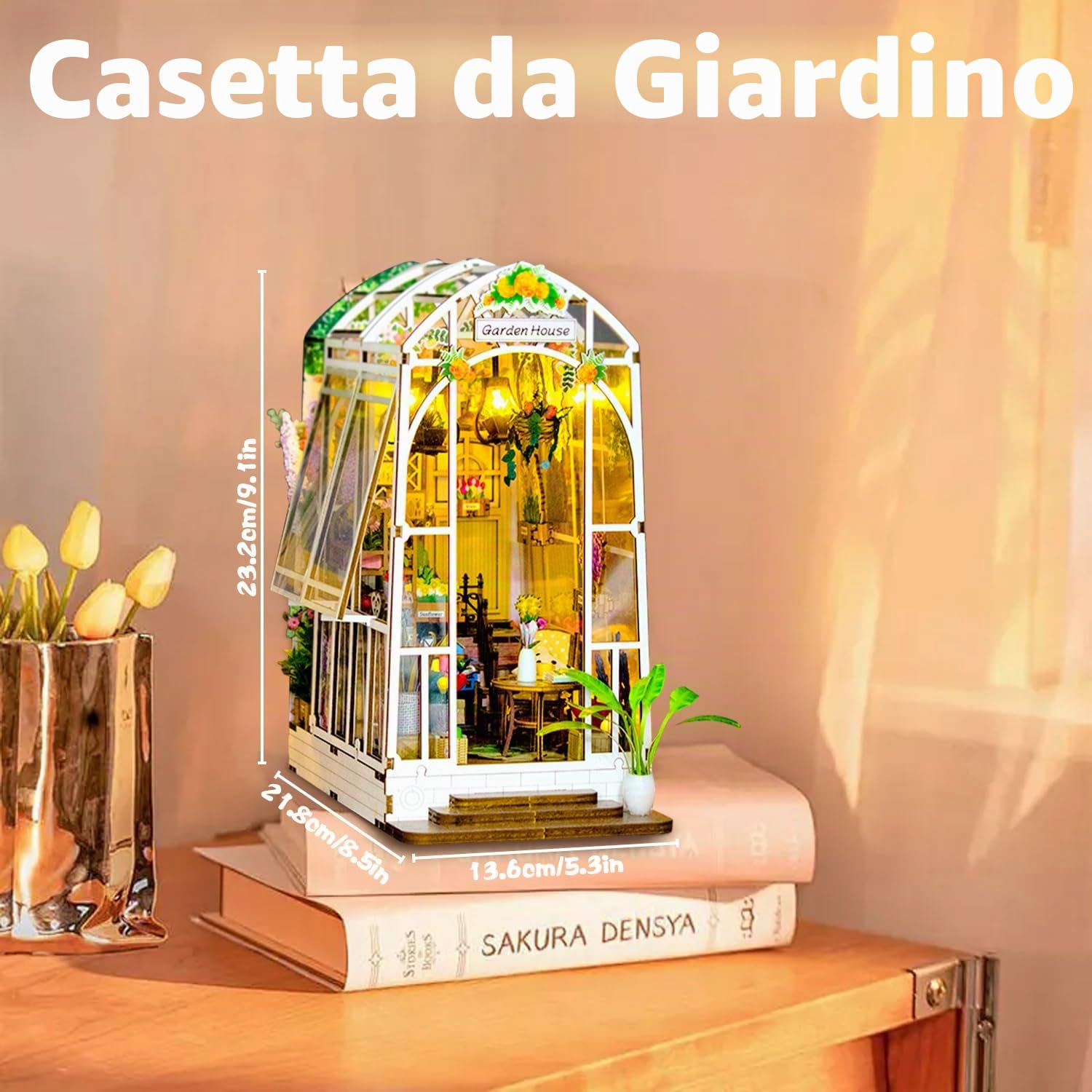 Book Nook Casa Delle Bambole in Legno, Miniatura Fai Da Te, Modello di Casa Puzzle con Luci LED, Casa, Decorazione Scaffale, Regalo Di Vacanza für Erwachsene und Kinder (Casa Di Fiore Di Vacanza)