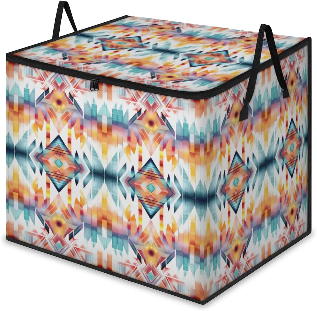 214L Storage Bags Large Blanket Clothes Organization and Storage Containers for Organizing Bedroom Closet Shelves Colorful Bohemian Boho