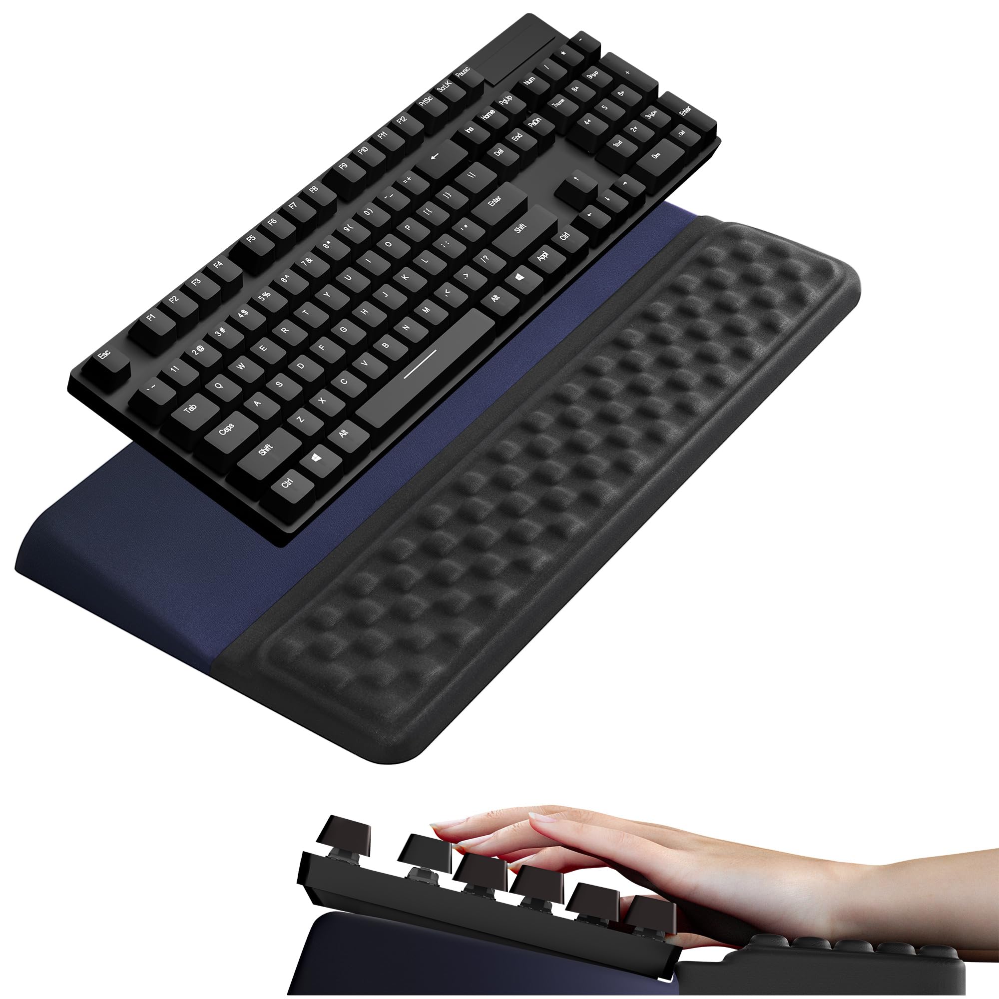 Ospelelf Keyboard Wrist Rest, Ergonomic Memory Foam Wrist Support for Typing &amp; Gaming, Tilted Keyboard Pad, Aesthetic Desk Accessories for Office, Relief for Carpal Tunnel &amp; Wrist Pain, Black Blue