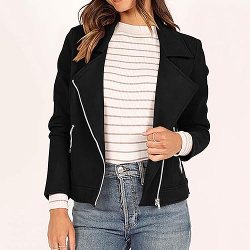 Miniatura 7 de SHOPESSA Winter Coat Women Plus Size Faux Suede Moto Jacket Women Notch Collar Zip Up Biker Jacket Snow Jackets for Women