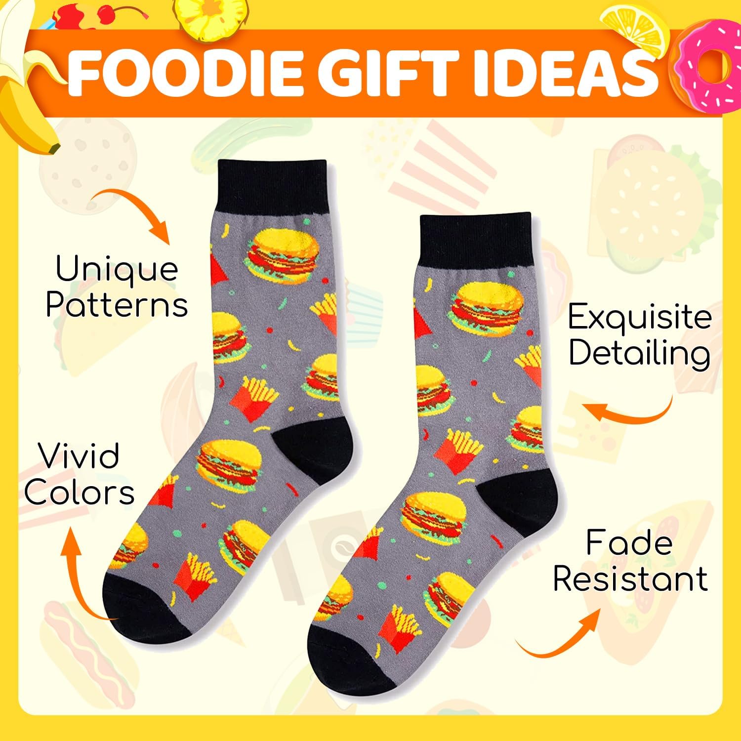 HAPPYPOP Funny Socks for Men - Donut Burger Gifts, Pickle Taco Socks for Teen Boys - Image 6