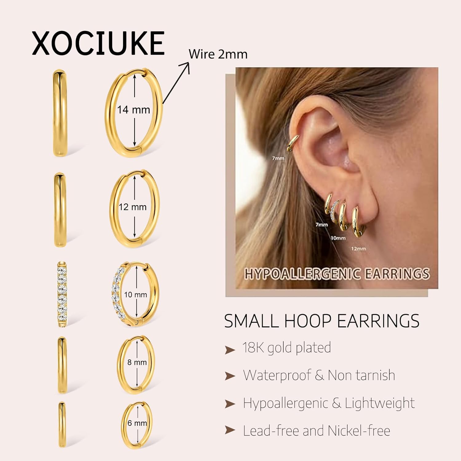 5 Pairs Small Gold Hoop Earrings for Women Hypoallergenic Stainless Steel Tiny Huggie Hoop Earrings 18K Real Gold Filled Lightweight Cute Trendy Lobe Cartilage Helix Mutiple Piercing for Women Men - Image 3