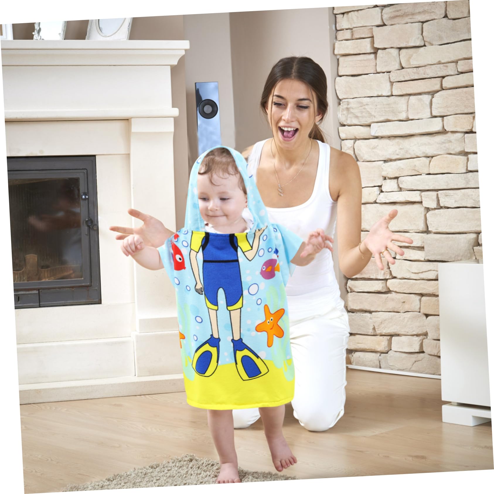 Abaodam 4pièces Serviette De Bain Garçon Fille à Capuche Microfibre avec Imprimé Ludique Peignoir De Bain Poncho De Plage pour Et Garçon Fille
