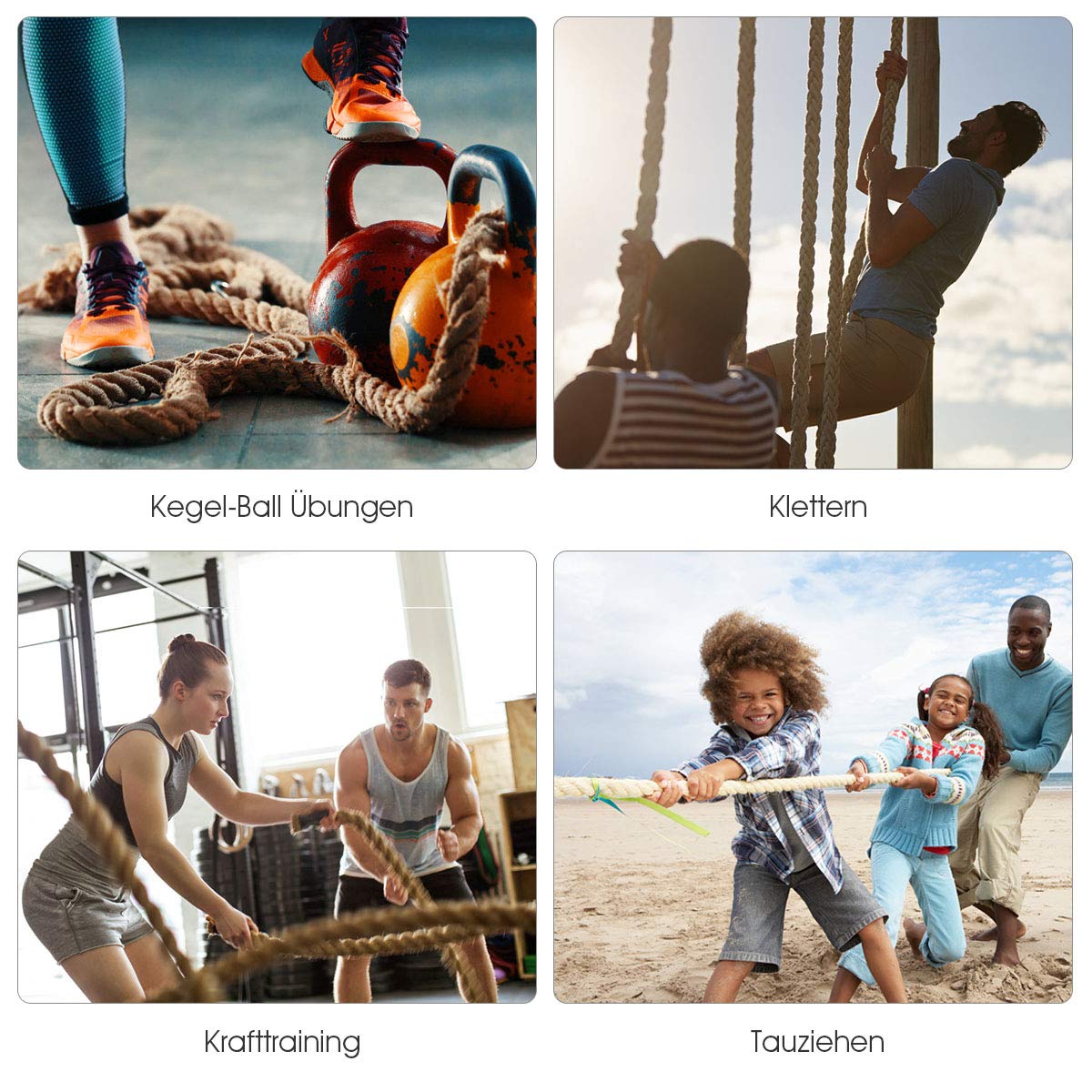 COSTWAY Gym Kletterseil, Übungsseil mit Gummigriffen, Sportseil aus Juteseil, Trainingsseil für Kraft- und Fitnesstraining, Ganzkörpertraining