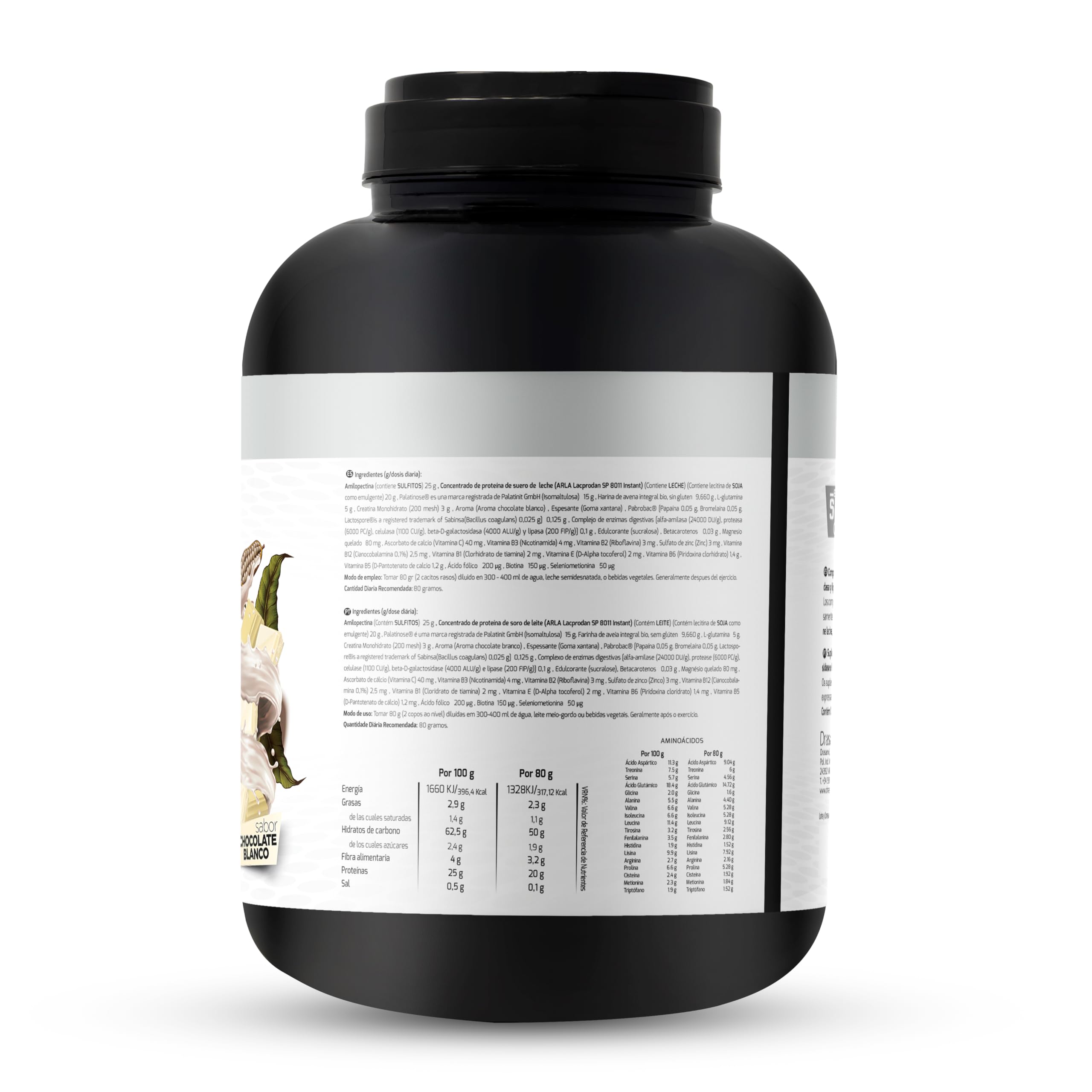 Weight Gainer Sabor Chocolate Blanco 3kg Sport Live Drasanvi Gym Fitness | Combinacion de Proteinas e Hidratos de Carbono para Ayudar a Ganar Peso y Masa Muscular, Facil de Mezclar, Sport Live