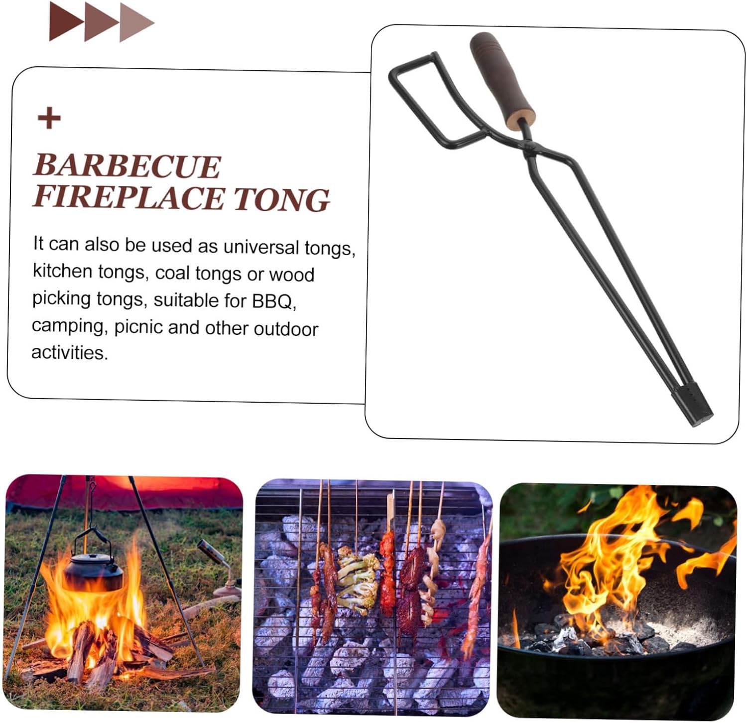 Campfire Tongs Heavy-duty Charcoal Grilling Tool for Fire Pit Outdoor Fireplace Log Grabber Safe Firewood Clamping Multi-purpose for Camping Barbecues and Events