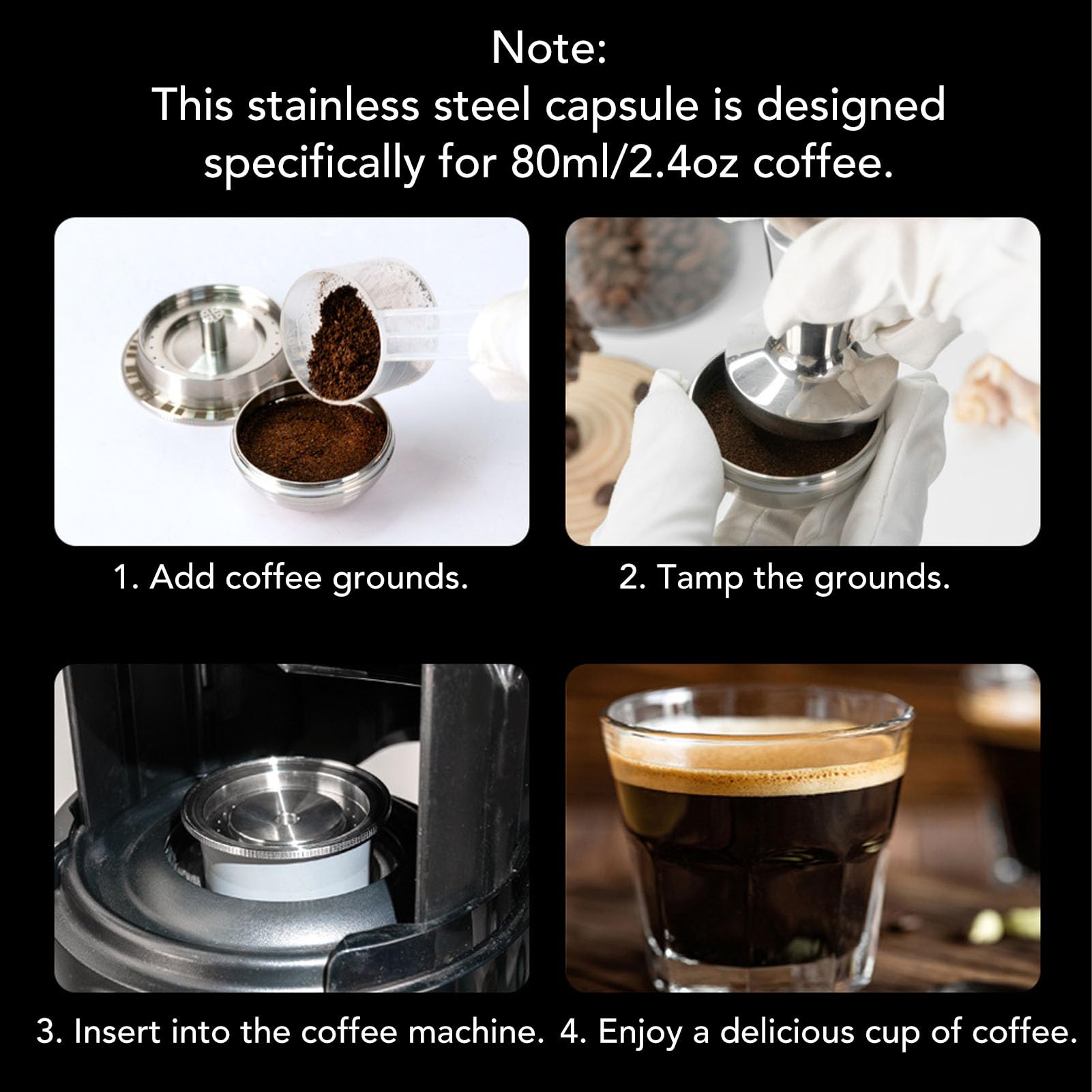 Generic Cápsula de café Reutilizable de Acero Inoxidable, Cápsula Rellenable de 80ml, Solución de Limpieza Práctica para Máquina de café, Uso Doméstico