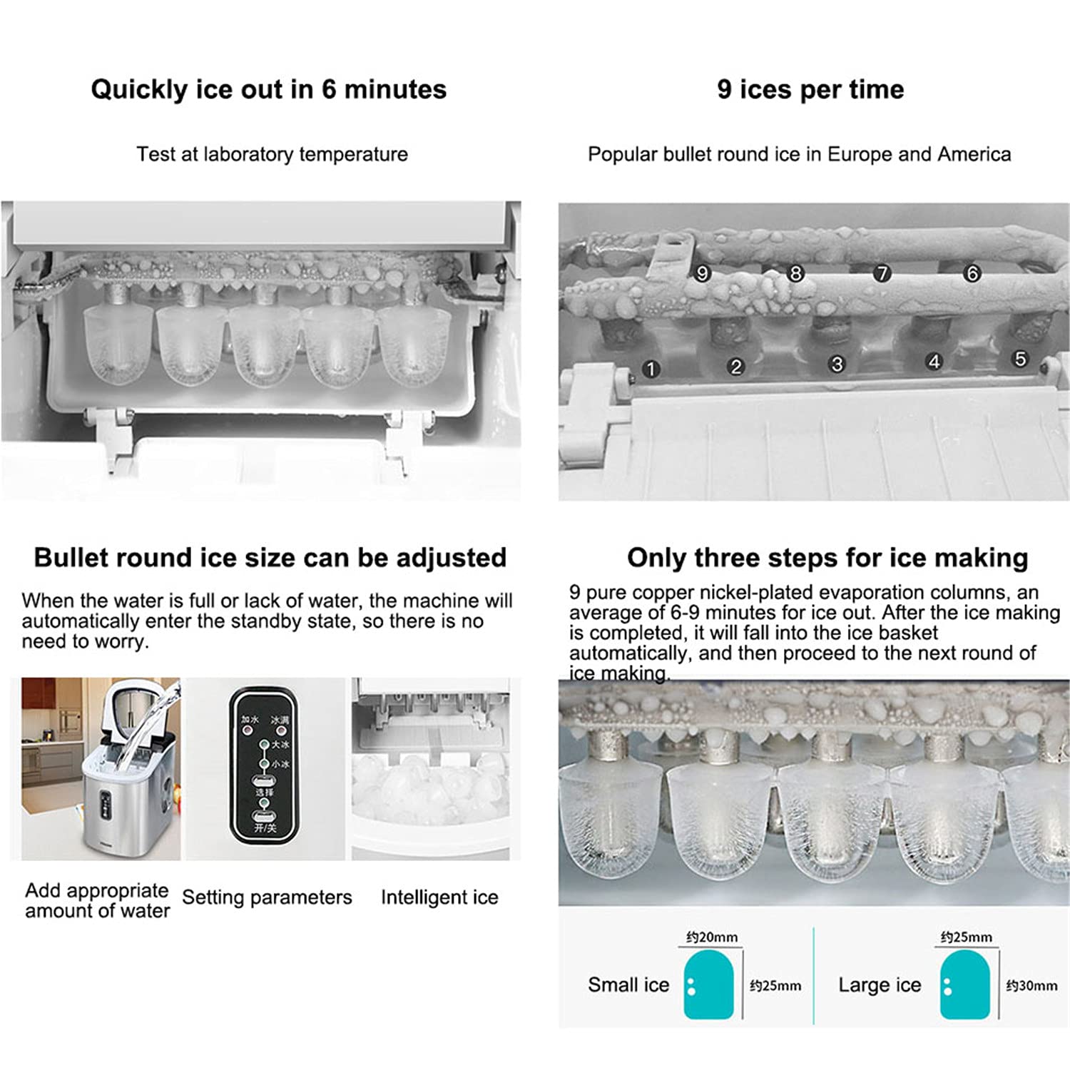 Ice Maker Machine Ice Cube Maker 13Kg/24H Portable Ice Cube Maker Machine LED Display Ice Machine Maker 9 Cubes Ready in 6Mins for Home Bar Kitchen Office