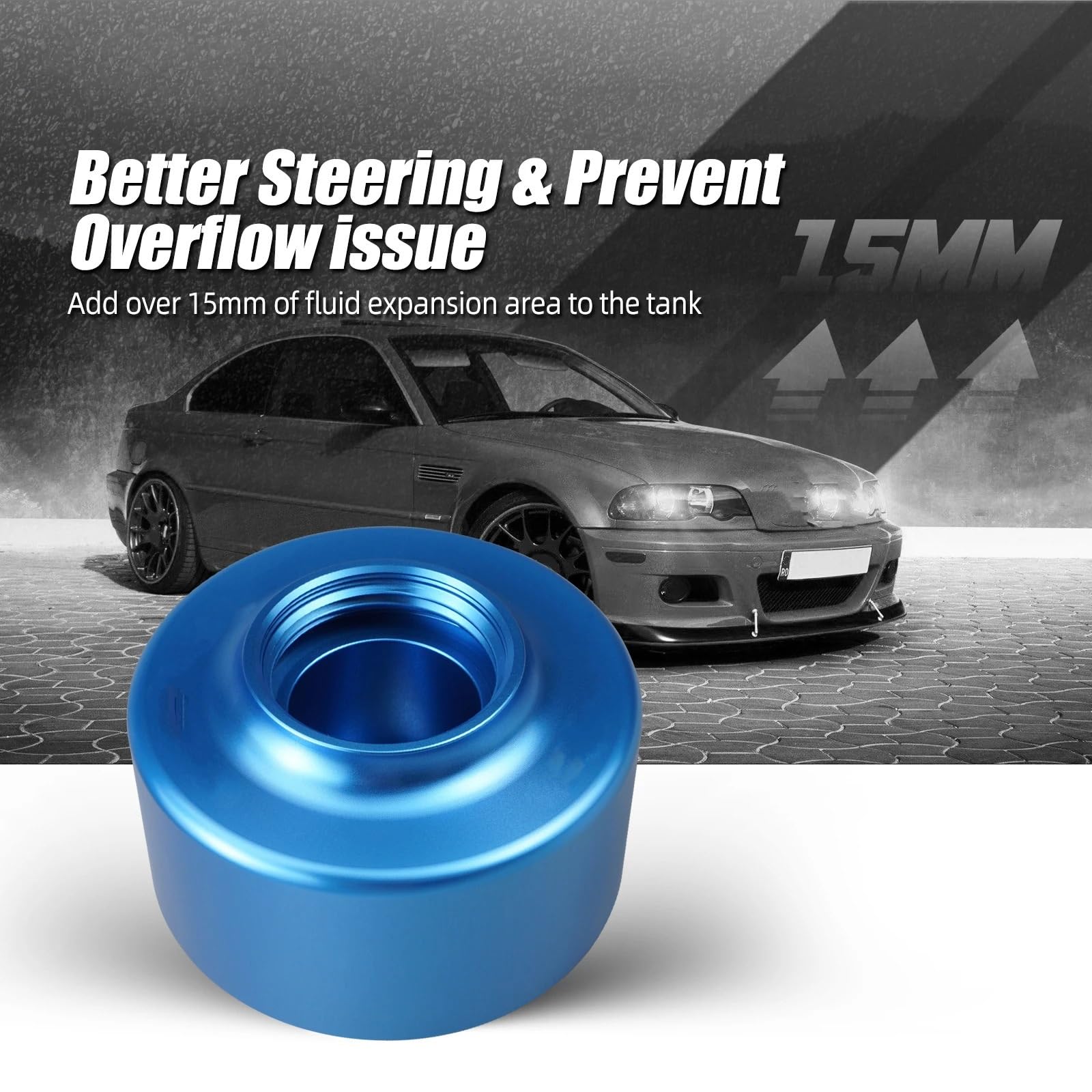 Pasuje do R50 R52 R53, pasuje BMW E34 E39 E60 E61 E87 E82 E36 32 41 6 851 218 aluminiowy zestaw zbiornika wspomagania układu kierowniczego(Blue)