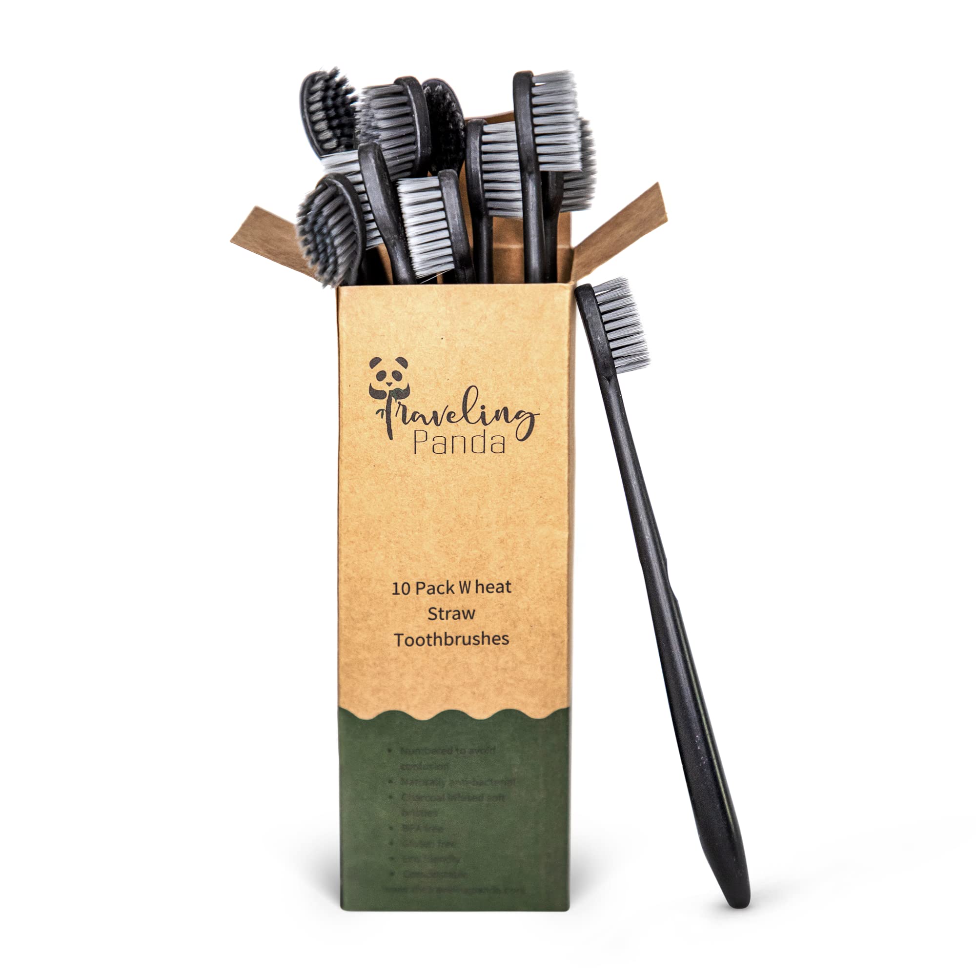 Spazzolini da denti in paglia di grano sfuso, setole morbide infuse di carbone sbiancante, kit da spazzolino da viaggio, essenziale per spazzolare i denti, 10 pennelli grandi