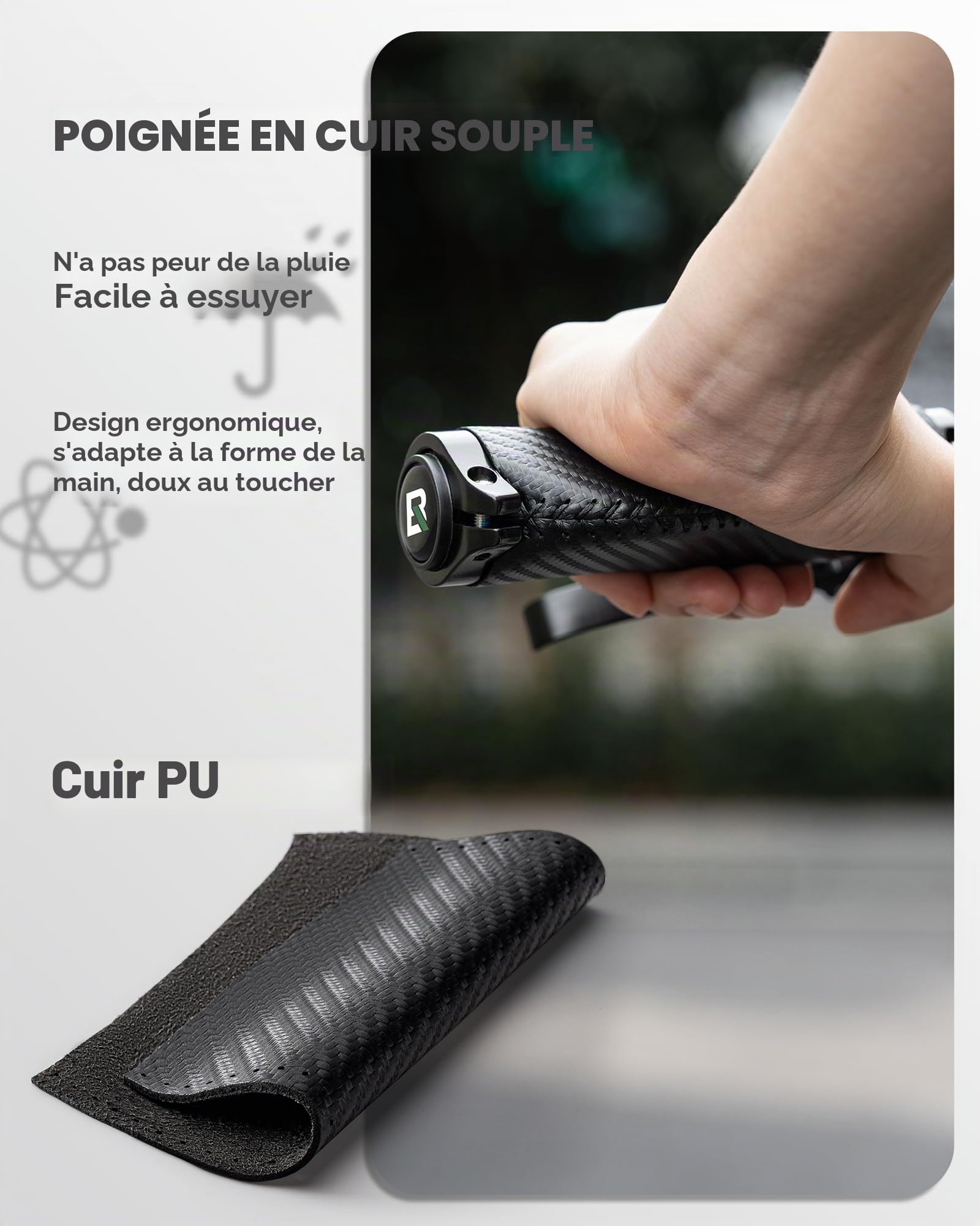 ROCKBROS Poignées de Vélo Ergonomiques, Poignées de Guidon en Cuir PU Antidérapantes, Poignées de Vélo avec Verrouillage en Aluminium, Poignées de Guidon de Vélo 22.2mm pour MTB, Gravel, EBike