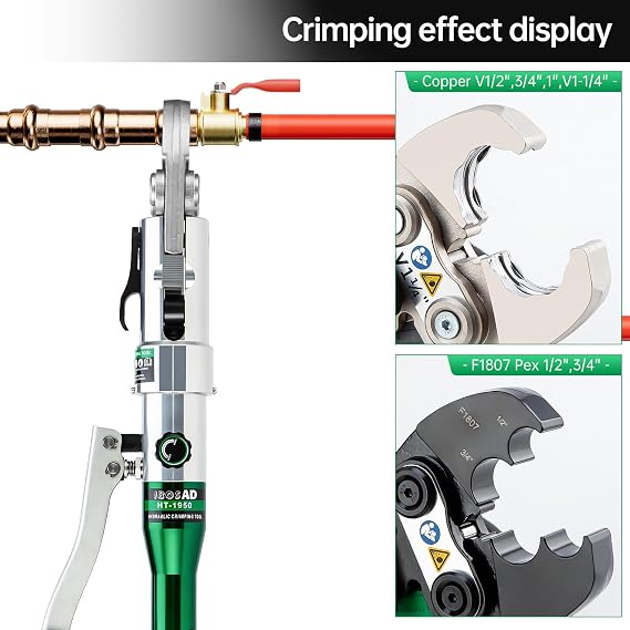 Copper Tube Fittings Hydraulic Pipe Crimping Tool with 1/2,3/4,1 and 1-1/4 inch Jaw for Copper Pipe and 1/2&3/4 Jaw for F1807 Pex Pipe Copper Ring