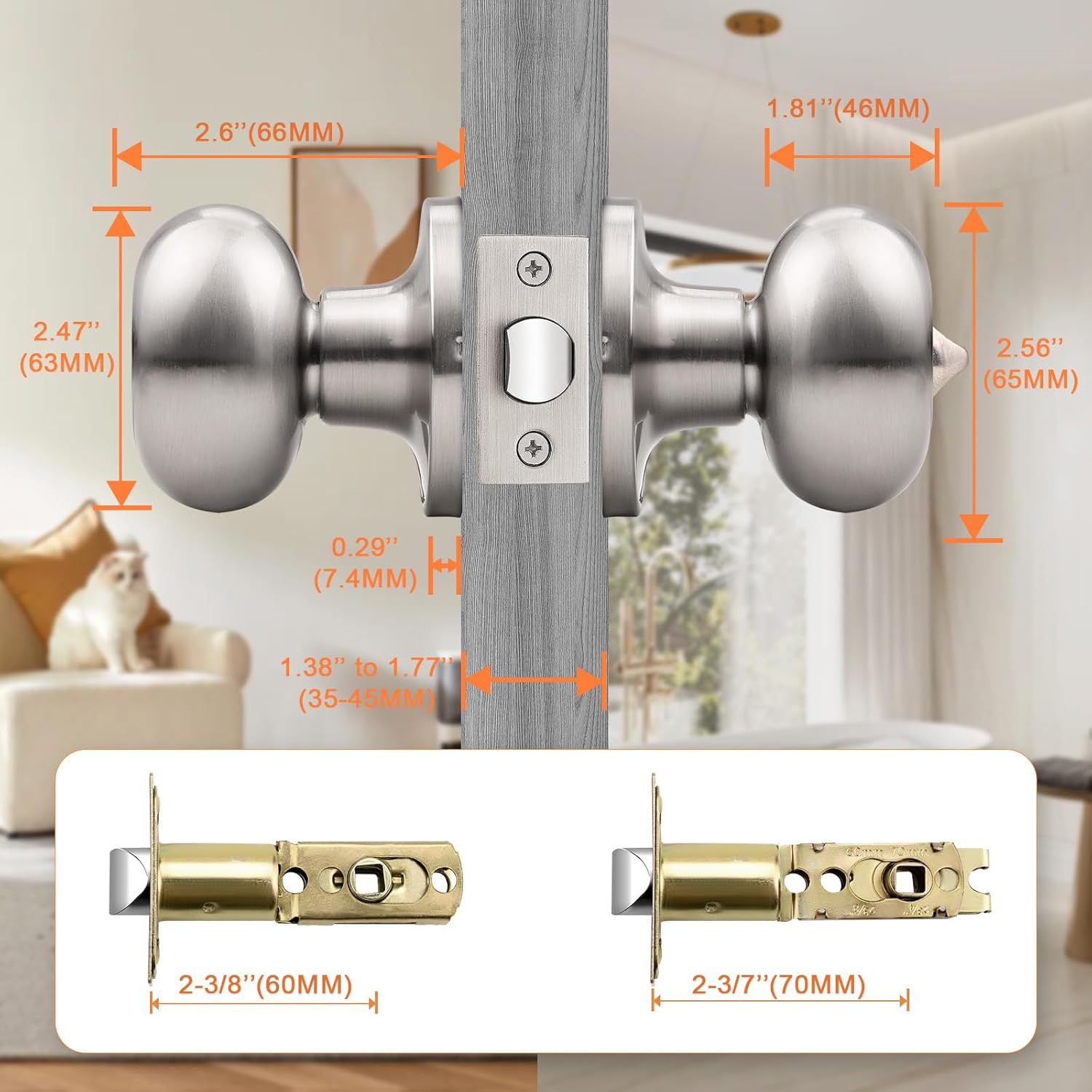 Gobrico 4 Pack Brushed Nickel Privacy Door Knobs Oval Style Door Knobs Keyless Interior Door Handles Egg Shaped Door Knobs for Bedroom/Bathroom