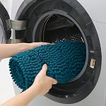 Striped Teal Blue Bathroom Rug Set 3 Pieces Ultra Soft, Non Slip Chenille Toilet Mat, Absorbent Plush Shaggy Bath Mats for Bathroom, Bedroom, Kitchen