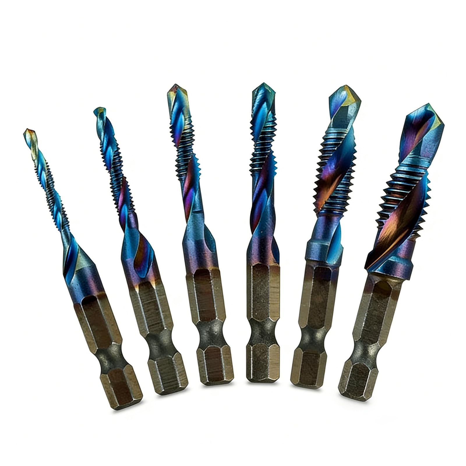 Brocas para metal, Juego de brocas de titanio con Combi de rosca, machos de rosca en espiral de HSS con vástago hexagonal de 6,35 mm, ideal para atornillador inalámbrico