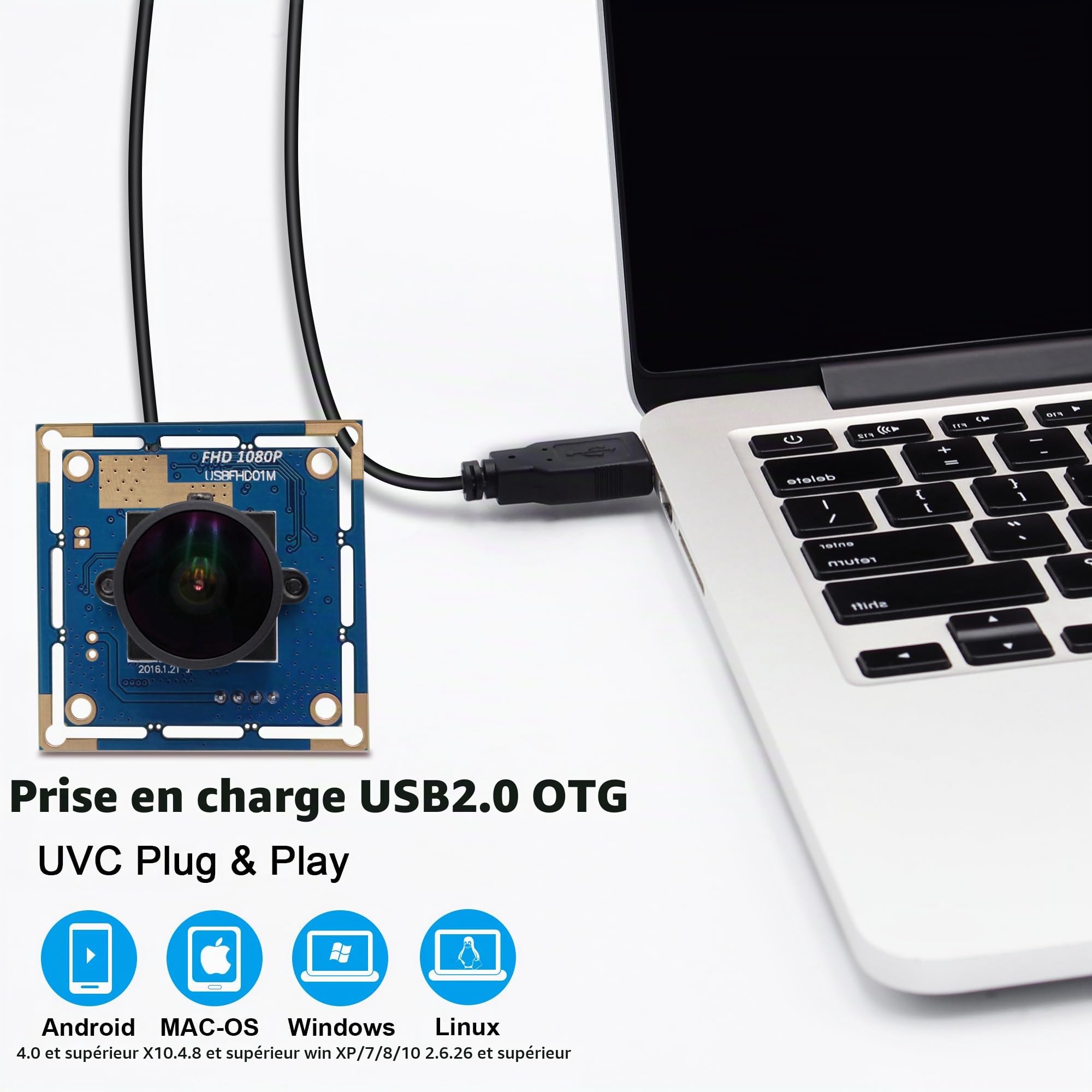 Svpro Webcam Grand Angle 170 degrés Fisheye Camera USB Full HD 1080P 30fps Caméra Web pour Linux/Windows/Android