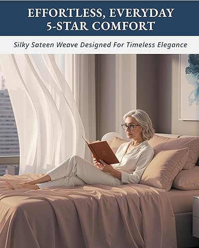 Miniatura 5 de Sábanas 100% de Algodón Egipcio Tamaño Queen - Naturalmente Refrescantes y Transpirables, Juego de Sábanas Queen de 4 Piezas con Tejido de Satén