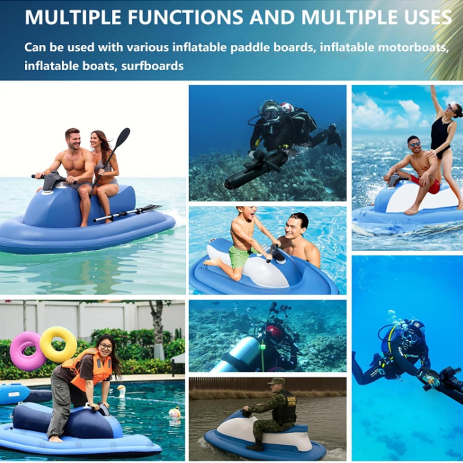 Inflatable Electric Jet Ski, Mini Electric Jet Boat for Adults to Ride 500 W 700 W Brushless Electric Water Surf Boat 3-9km/H Speed 40m Depth Rating for Snorkeling