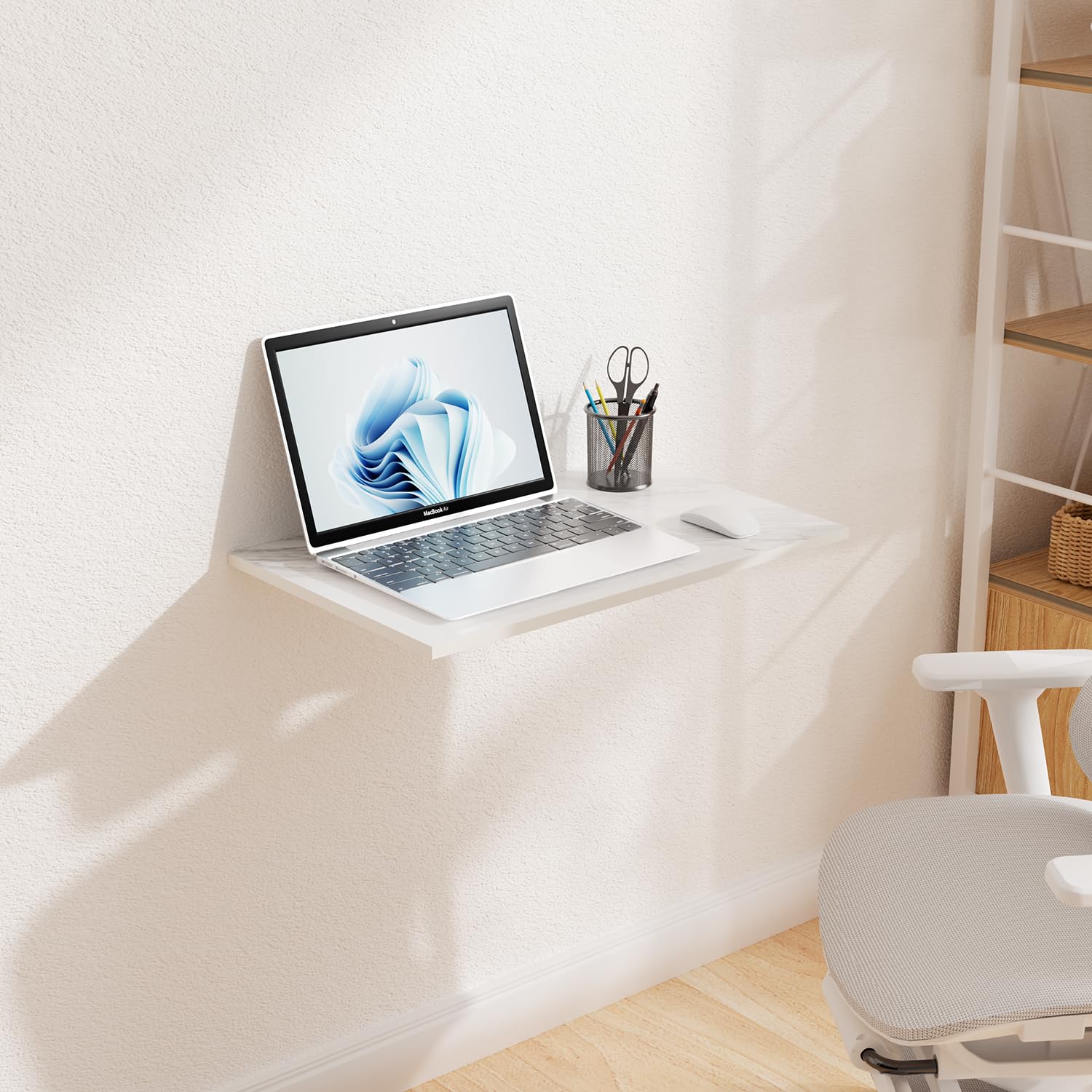 goylser wall mounted table fold down workbench length 25" width 15.7", white marble laundry floating desk for the garage/shed/office/bar/home kitchen & dining room