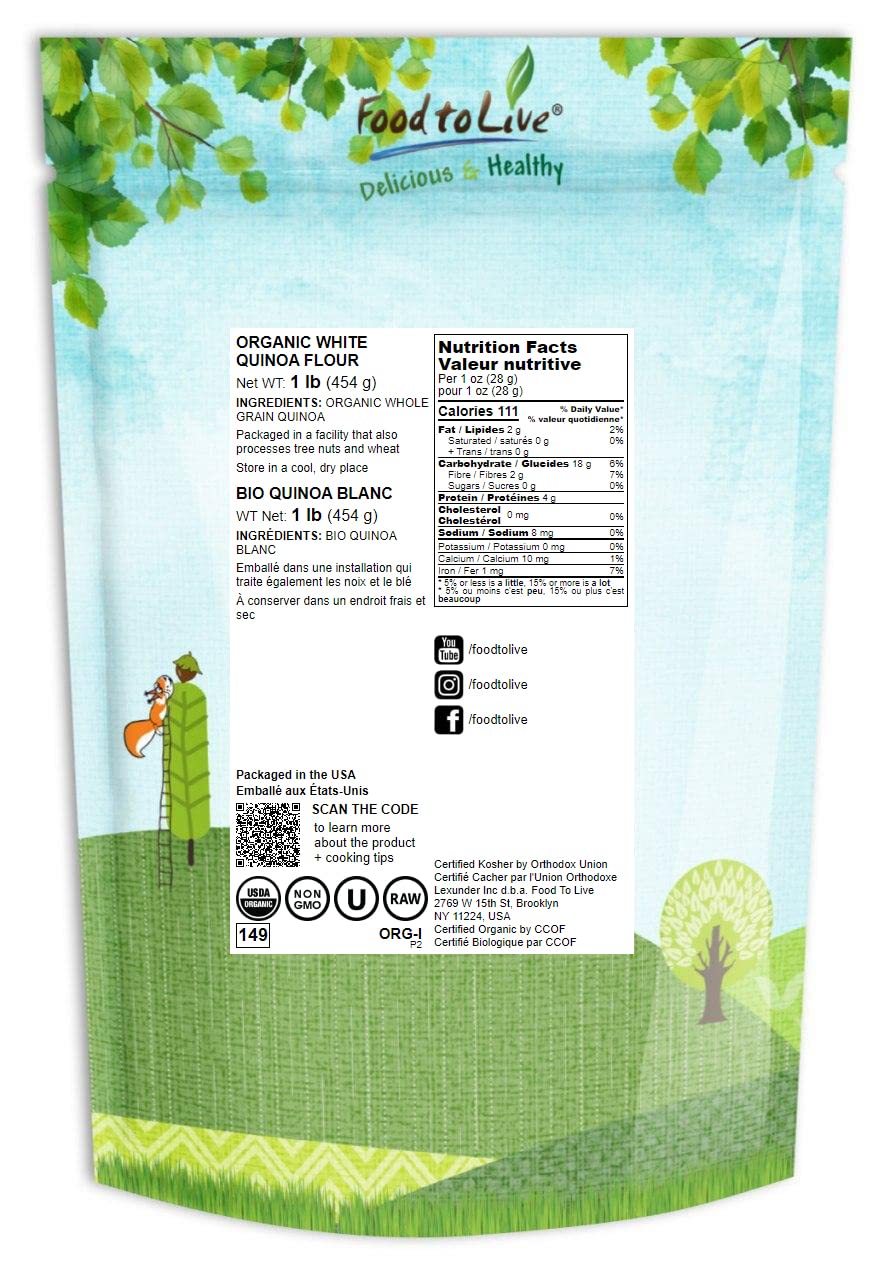 Food to Live Organic White Quinoa Flour, 1 Pound – Non-GMO, Fine Ground Whole Grain, Vegan, Kosher, Bulk Powder, Perfect for Baking and as Thickener - Image 2