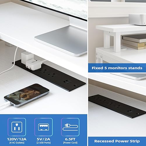 Miniatura 5 de Escritorio para juegos en forma de L, escritorio de computadora de 68 pulgadas con tomas de corriente y luces LED, escritorio de oficina en casa con