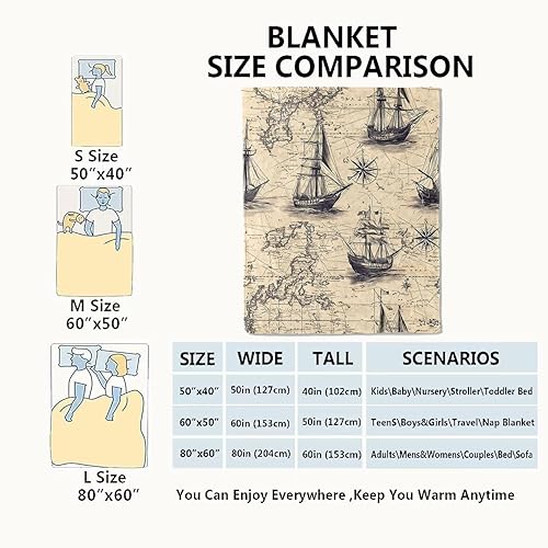 Miniatura 3 de Manta de mapa náutico vintage de barcos y mapas del mundo, regalos de cumpleaños para niños, adultos y amantes de la historia, forro polar ligero y