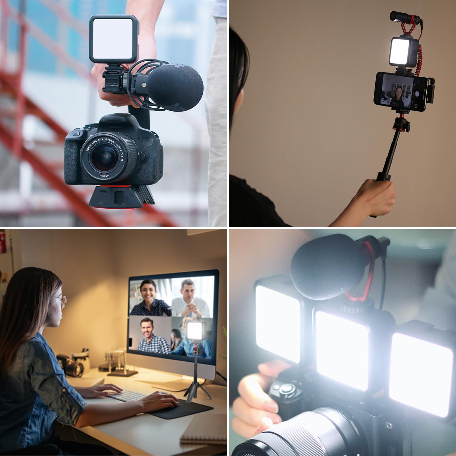 Camera Light, ULANZI VL49 Video Licht mit 2000mAh Akku, LED Videoleuchte 5500K Einstellbar, 3 Cold Shoe für Mikros und Lampen, Dauerlicht für Kamera Foto Schwarz