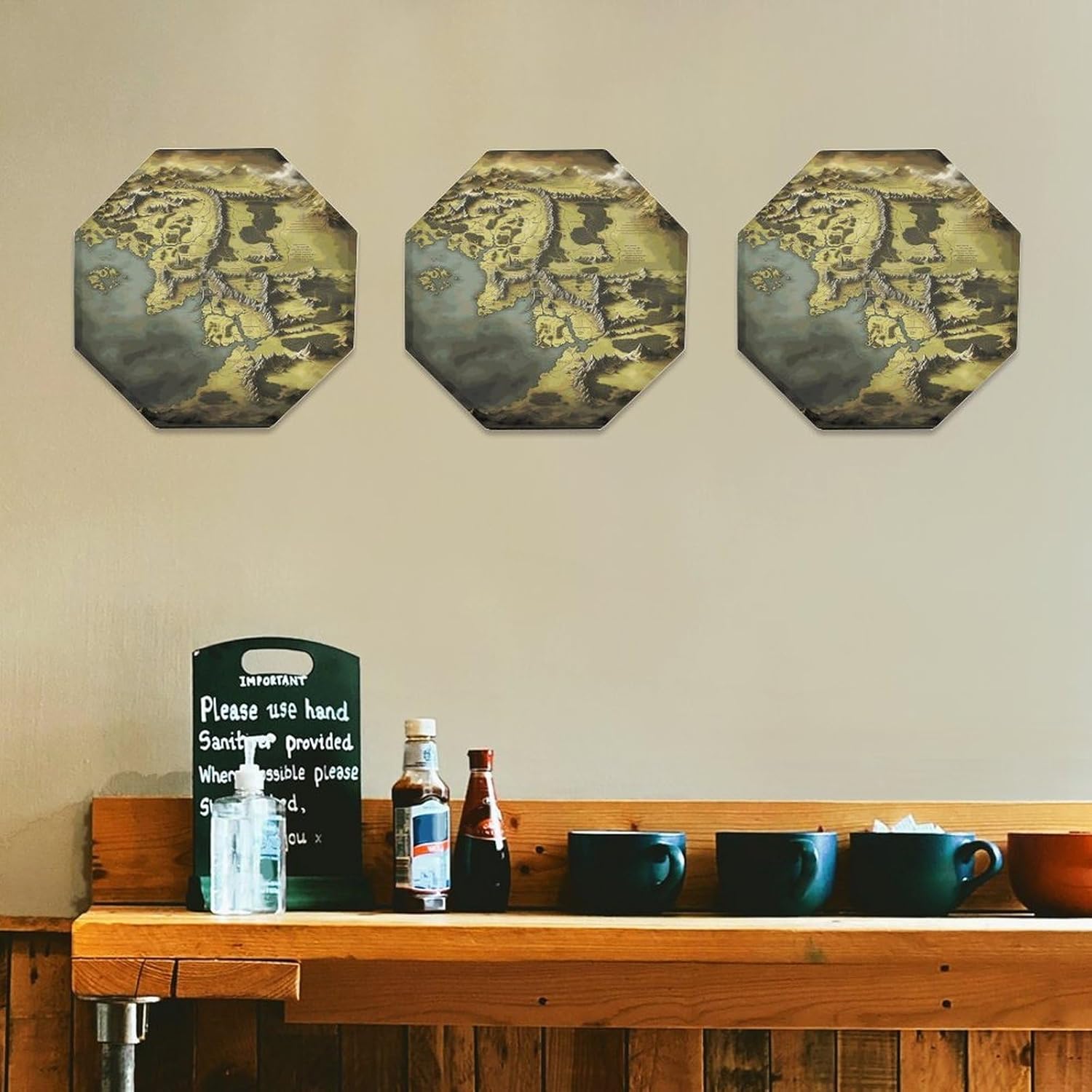 Ctagon Metal Sign for Home, Modern Display Plate for Kitchen, Middle Earth Map Plates Accent Hanging Wall Decorations 3PCS for Living Room, Bedroom, Hallway, Hotel