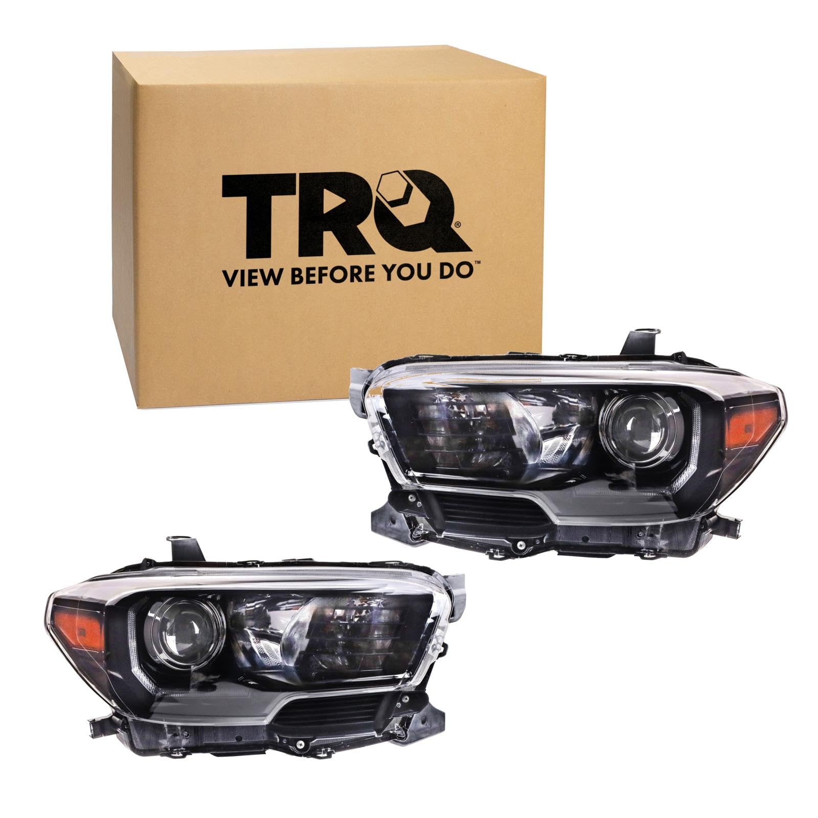 TRQ 2 Piece Headlight Assembly Set Halogen Driver &amp; Passenger Side Compatible with Toyota Tacoma 2017-2019 With LED Daytime Running Lights With LED Fog Lights TO2502254 TO2503254 8111004280 8115004280