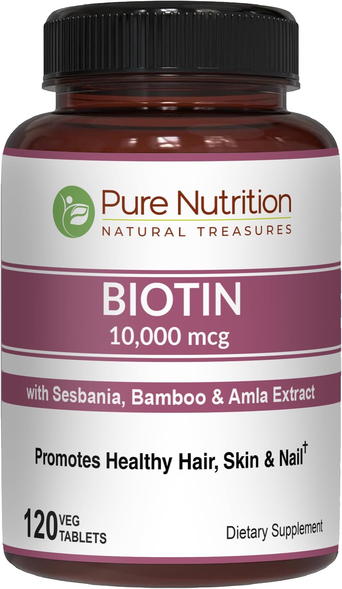 Pure Nutrition Biotin Plus 10000 mcg - 60 Veg Tablets | All Natural Biotin Plus 10000 mcg with an Optimized dose of Zinc, Selenium and Herbal Actives. Non-GMO | Gluten-Free