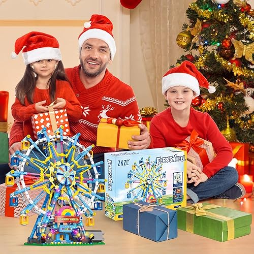 Miniatura 3 de Benuefe Juego de bloques de construcción de rueda de fortuna giratoria con kit de iluminación, kits de construcción de parque de atracciones de