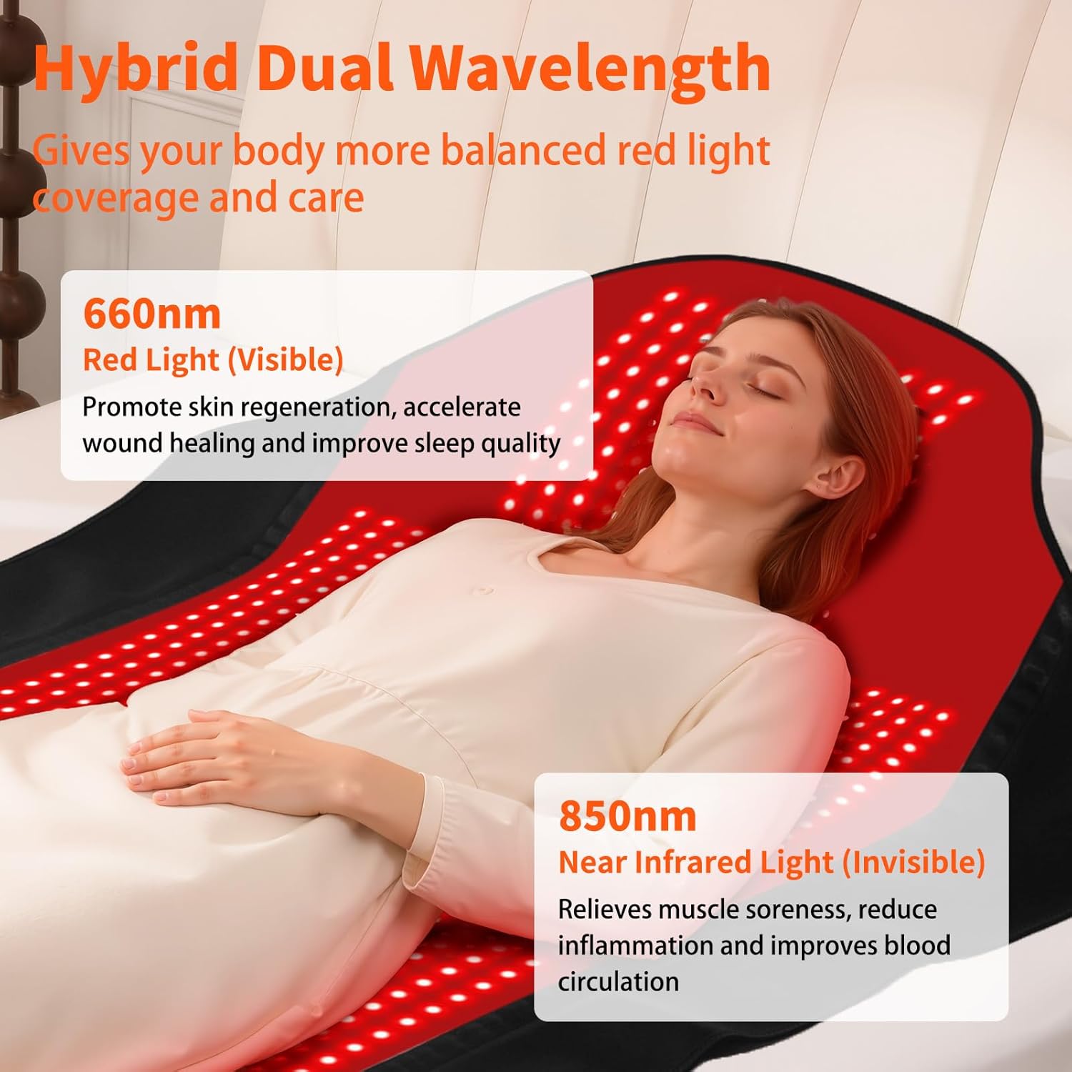 Largest 1444 LEDs Infrared Red Light Therapy Mat for Full Body, Upgraded Easy Cleaning Premium TPU Red Light Therapy Blanket, Dual Wavelength Infrared Blanket for Back Belly Knee Joint Muscle - Image 2