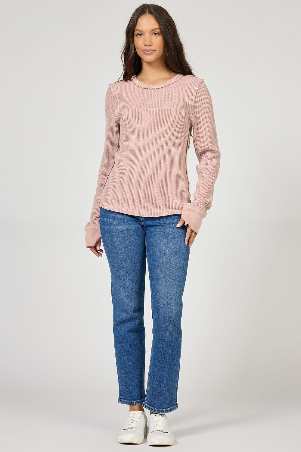 DEAR JOHN Ania Top Women’s Slim Fit Thermal Crew Neck Long Sleeve Waffle Knit Top