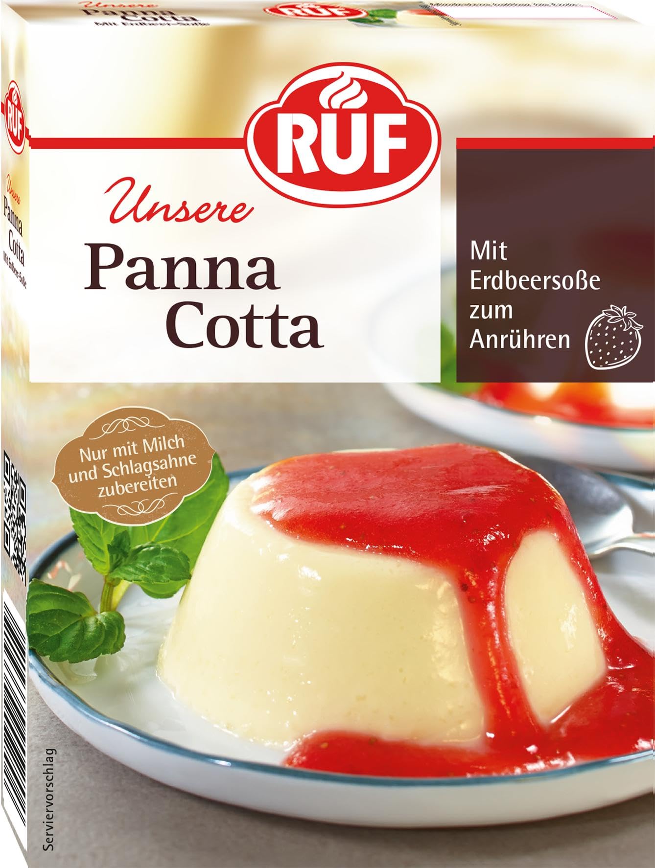 RUF Panna Cotta mit Erdbeer-Soße, ohne Kochen, der italienische Klassiker schnell gemacht