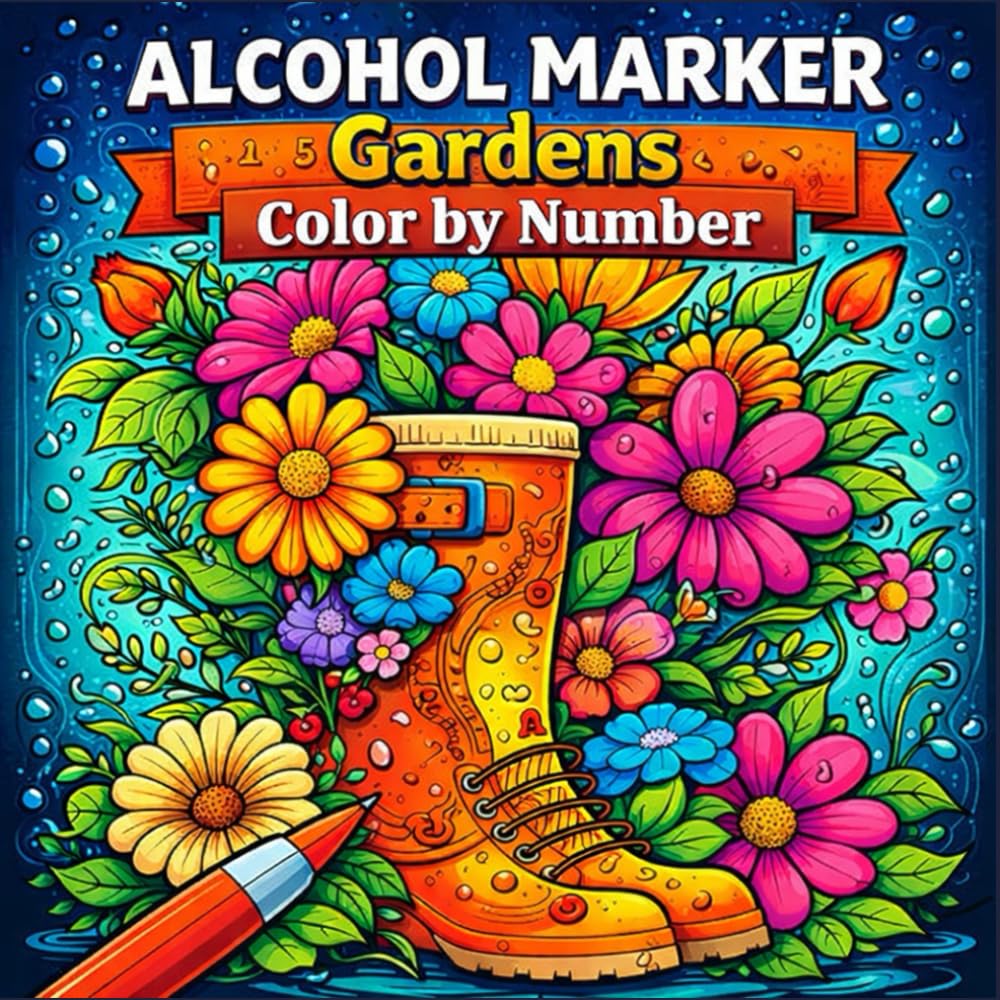 Alcohol Marker Gardens Color by Number: Bold & Easy, Fun Beautiful Tiny Garden Designs for Adults and Teens