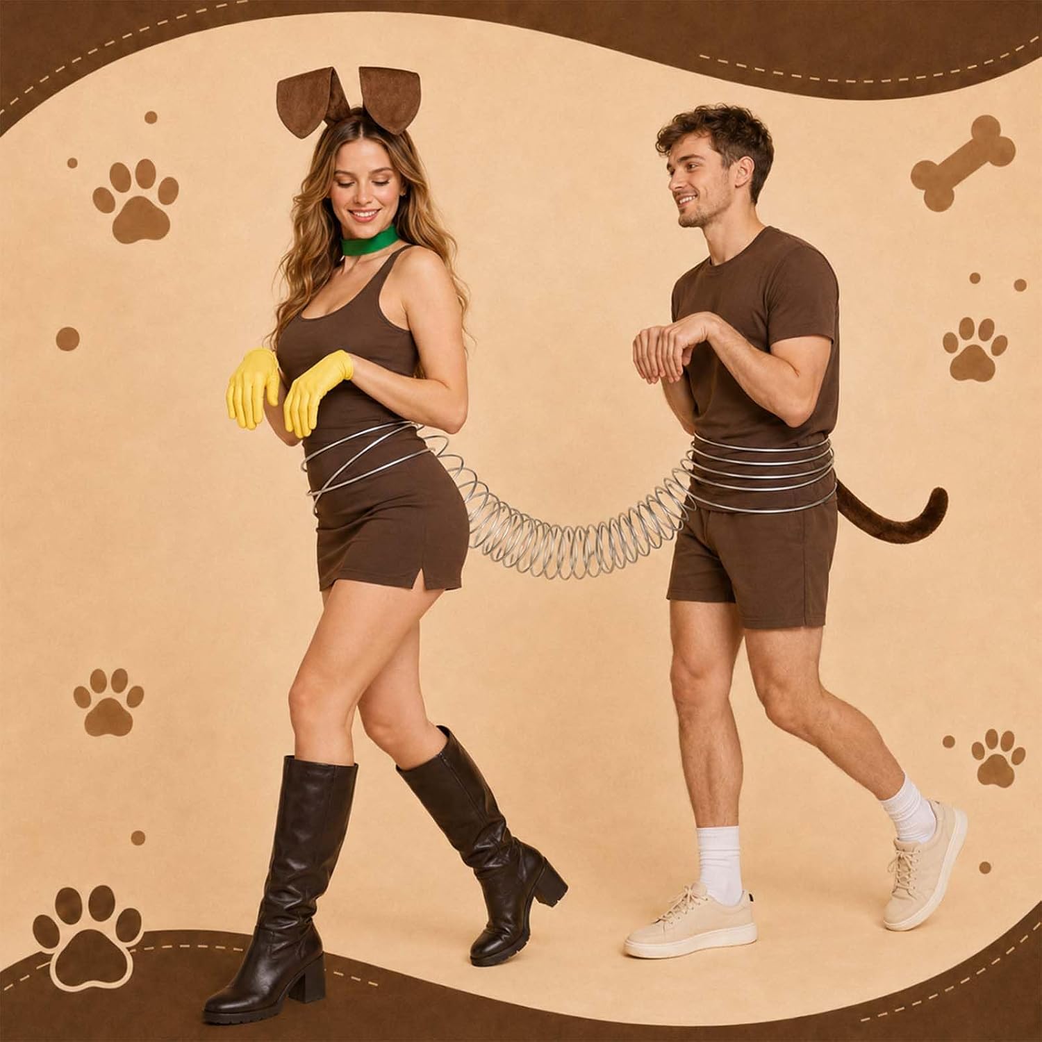 5 Pcs Brown Dog Costume Accessories for Adults Halloween Couple Dress Up
