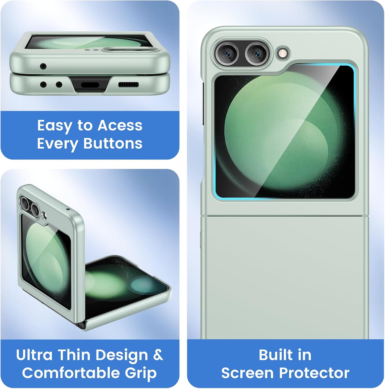 for Z Flip 5 Case, with Built-in Screen Protector, Mint Green | Support Wireless Charging Hard PC Ultra-Thin Full Body Protective Phone Case for Samsung Galaxy Z Flip 5, Mint Green thumbnail