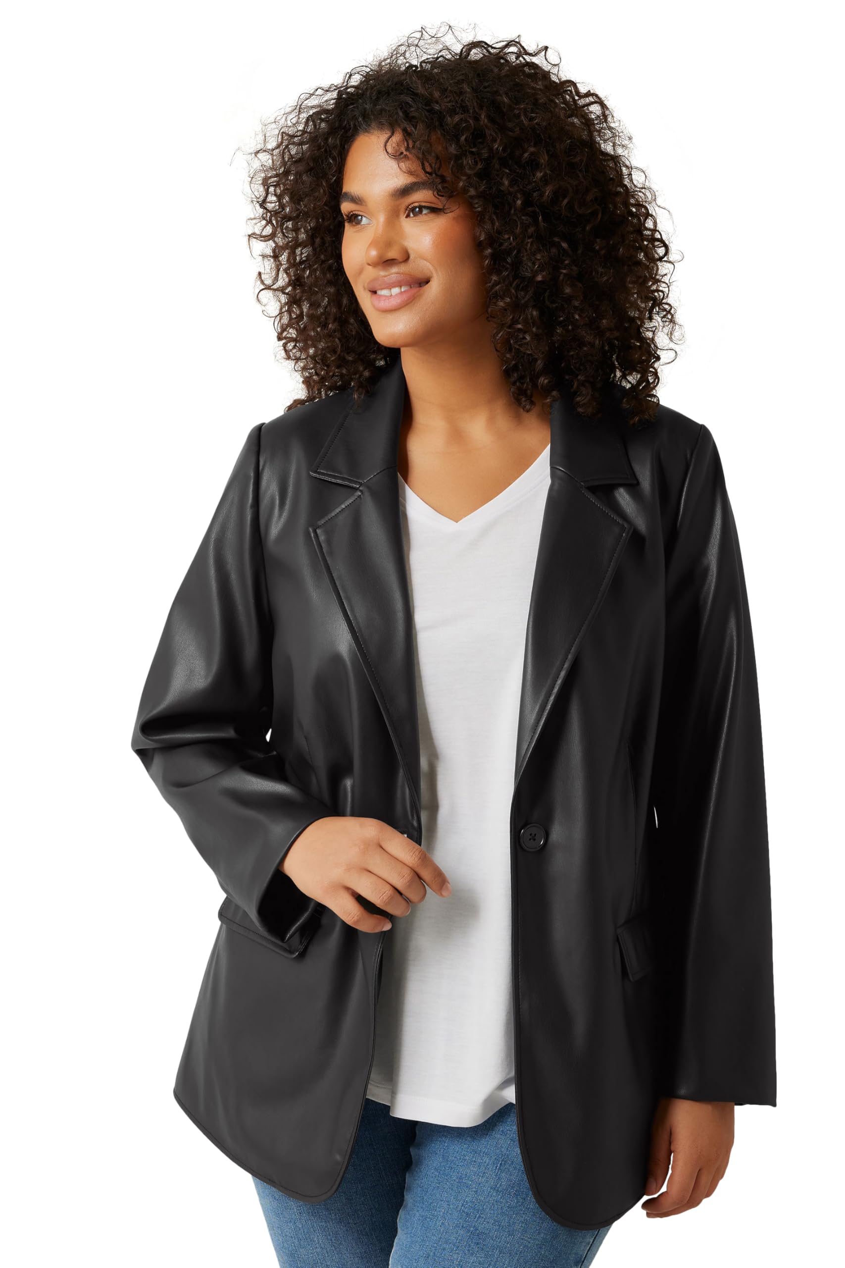 Evans Women's Black Curve Faux Leather Blazer - Plus Size Curve