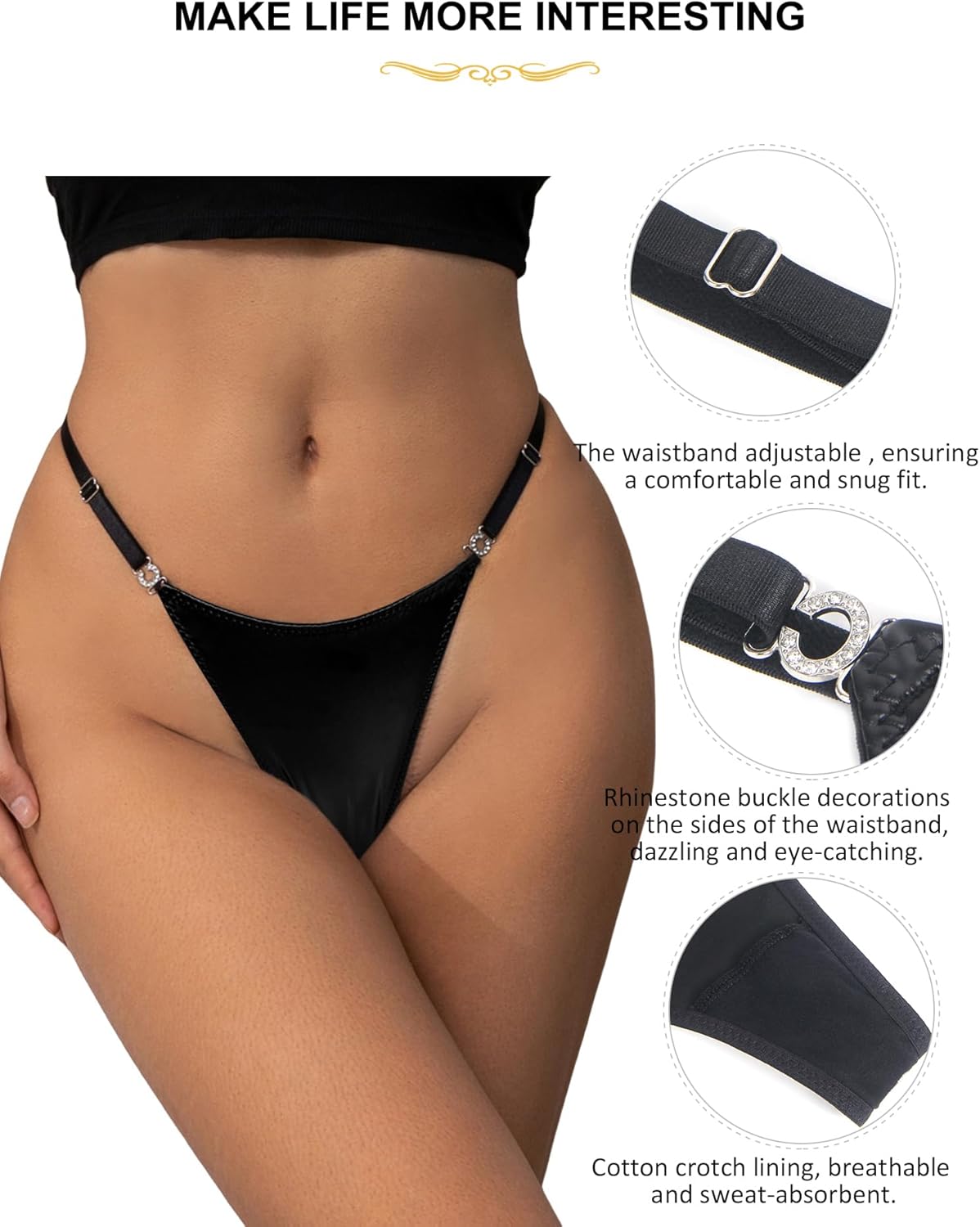 comeondear G-string Thongs for Women Micro Thong Sexy Low Rise T-Back Plus Size Adjustable Bikini Panties Underwear - Image 2